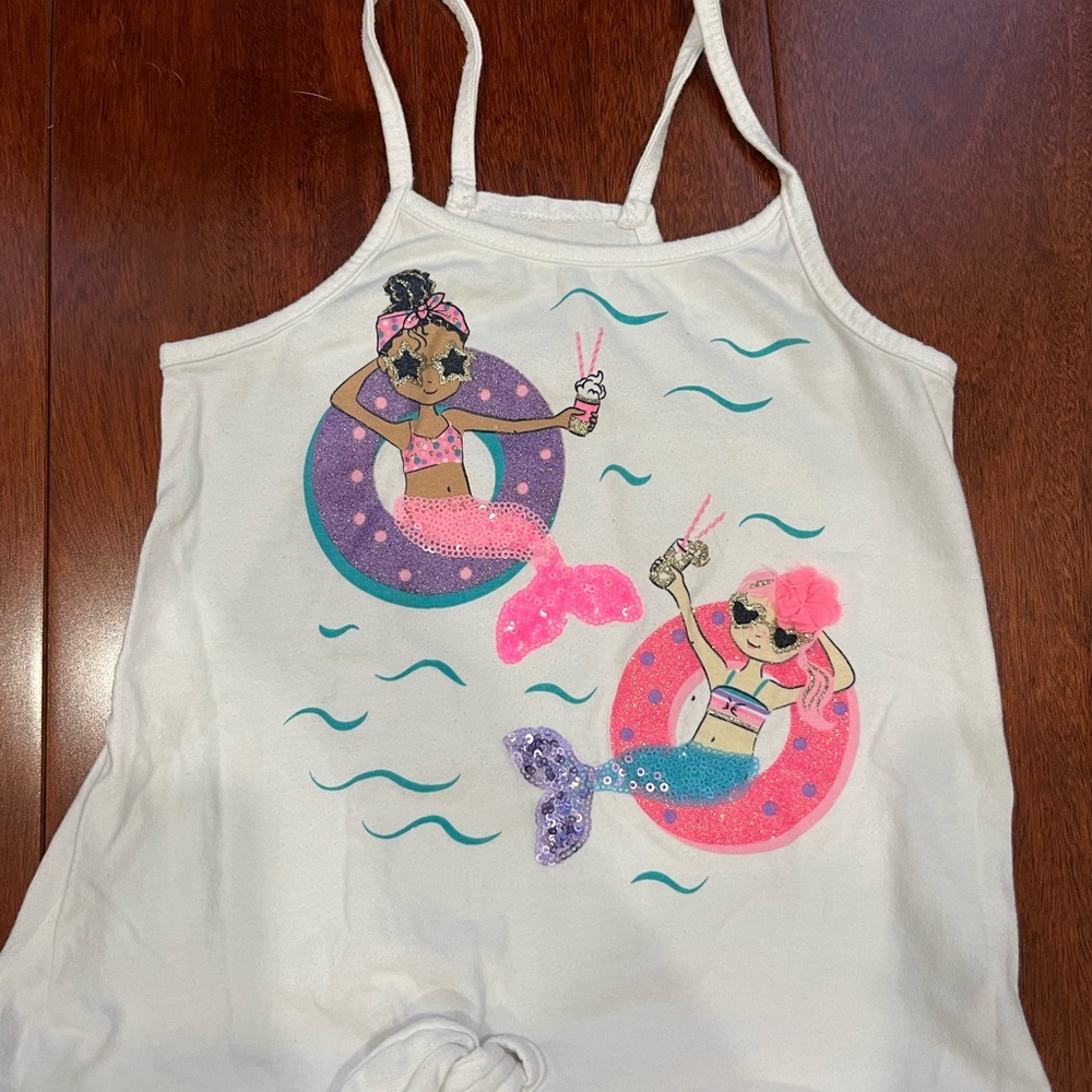 White Tank Top with Mermaid Print